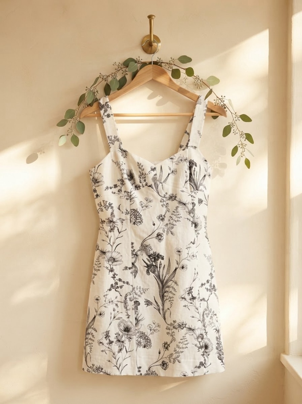 Club Monaco Ivory Mini Dress with Black Floral Print